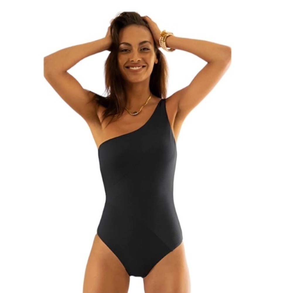 Becca Adeline Rib Asymmetrical One Piece Black NWOT